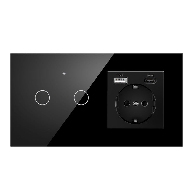 AnjieloSmart 157 European Standard WIFI Smart Switch Socket Single Round Tempered Glass Graffiti APP Voice Switch Panel for Smart Home