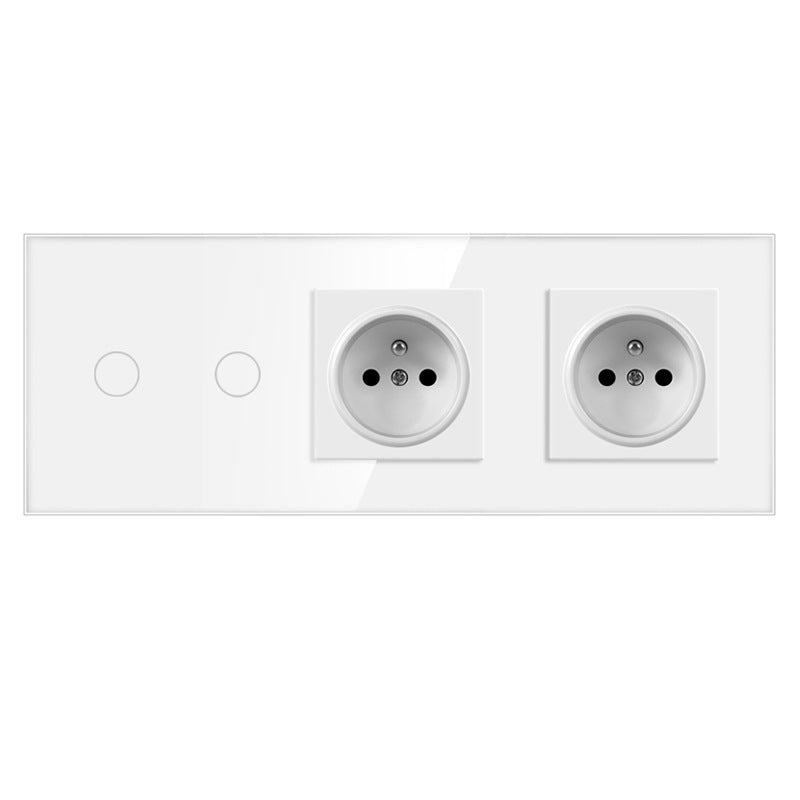 AnjieloSmart Touch sensor French style switch, 228*86mm with socket, crystal glass panel, 16A socket switch