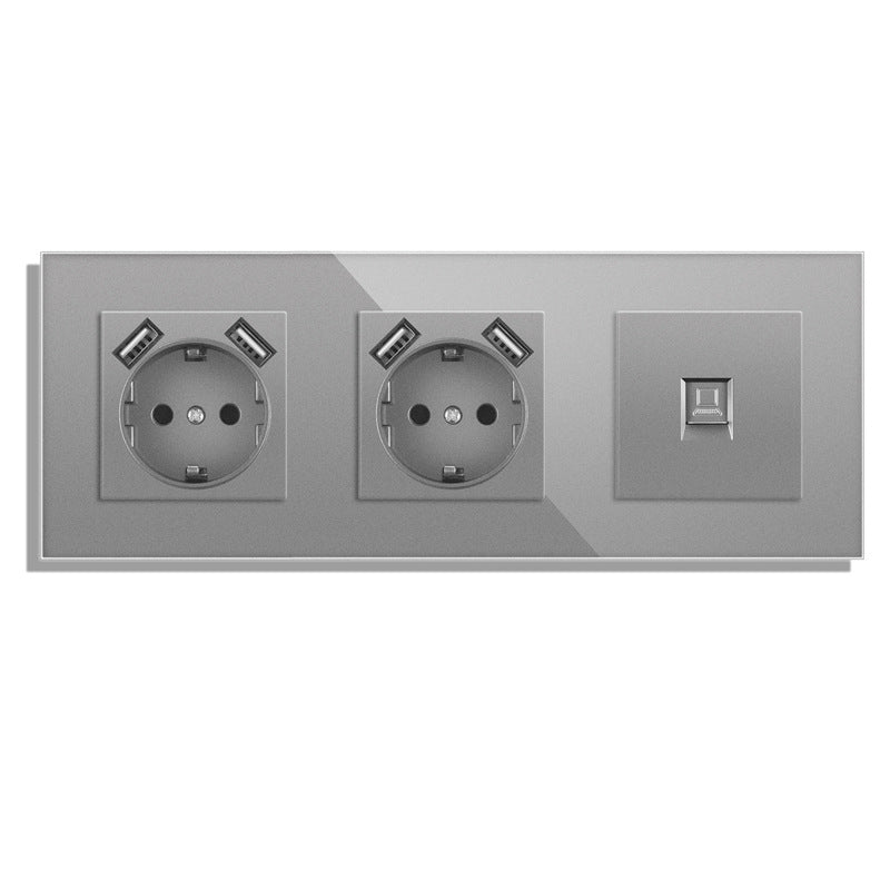 AnjieloSmart Type 82 European standard socket, German style, with USB port, TV/CAT6 internet RJ45 computer connection, and glass frame.