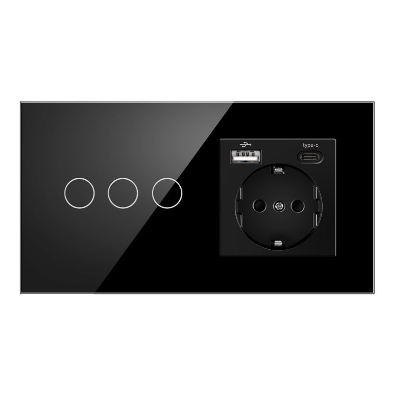 AnjieloSmart European standard Russian style touch sensor switch with socket, crystal glass panel wall switch and socket.