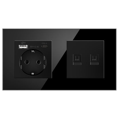 AnjieloSmart European standard 86mm German-style socket + CAT3 TV RJ45 tempered glass wall connector + computer internet