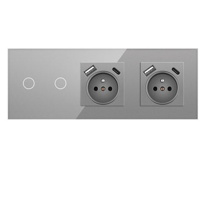 AnjieloSmart Touch sensor French style switch, 228*86mm with socket, crystal glass panel, 16A socket switch