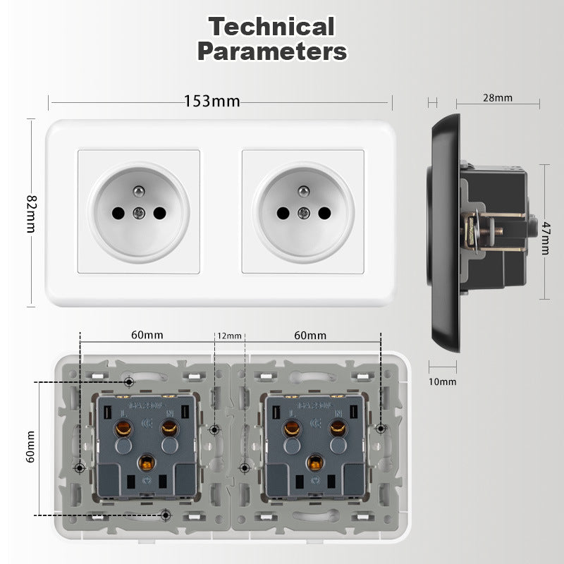 AnjieloSmart 82*82mm European standard socket, 16A PC socket panel