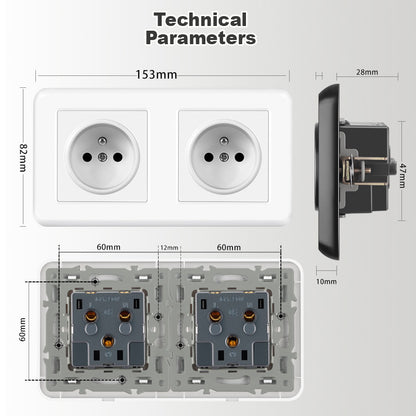 AnjieloSmart 82*82mm European standard socket, 16A PC socket panel