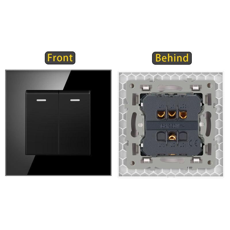 AnjieloSmart European standard 86-type wall switch, tempered glass panel, embedded single-gang multi-way rocker switch