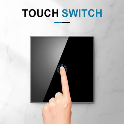 AnjieloSmart Luxury EU standard single-touch wall switch with a full tempered glass panel.
