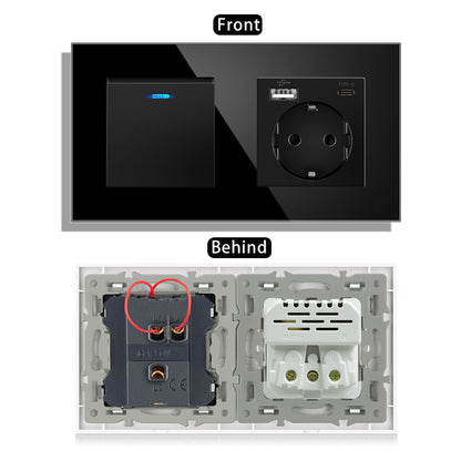 AnjieloSmart 220V 16A wall socket with toggle switch and USB port, 153*86 glass panel with light switch