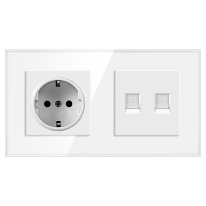 AnjieloSmart European standard 86mm German-style socket + CAT3 TV RJ45 tempered glass wall connector + computer internet