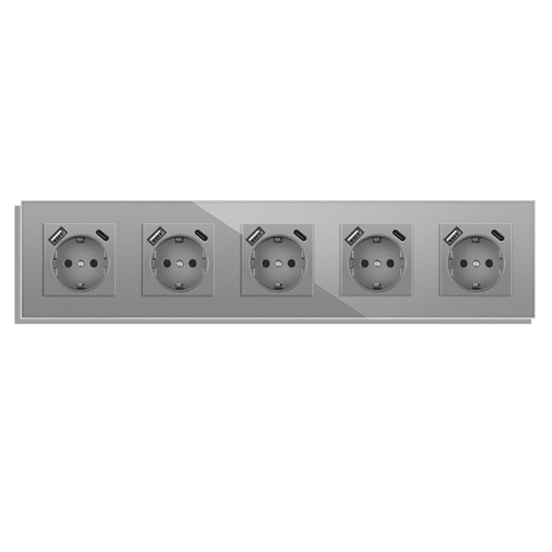 AnjieloSmart Type 82 European standard German-style USB Type-C integrated wall power socket, 16A, concealed mounting, glass panel.