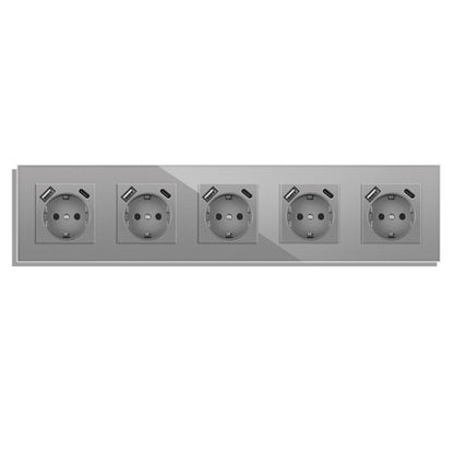 AnjieloSmart Type 82 European standard German-style USB Type-C integrated wall power socket, 16A, concealed mounting, glass panel.