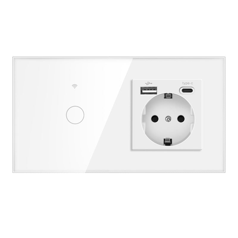 AnjieloSmart 157 European Standard WIFI Smart Switch Socket Single Round Tempered Glass Graffiti APP Voice Switch Panel for Smart Home
