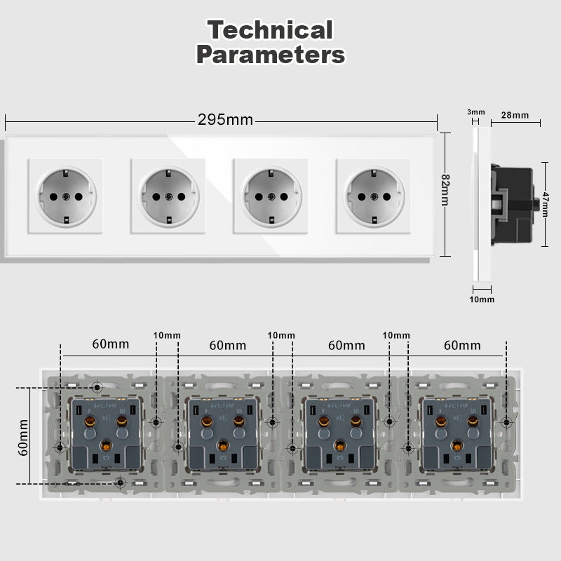 AnjieloSmart Type 82 integrated socket European standard/German type, five-gang with USB charging and Type-C port, European standard wall-mounted concealed socket panel.