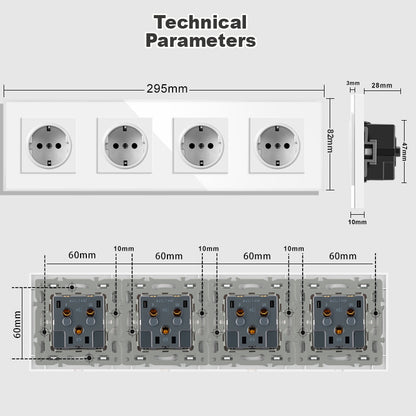 AnjieloSmart Type 82 integrated socket European standard/German type, five-gang with USB charging and Type-C port, European standard wall-mounted concealed socket panel.