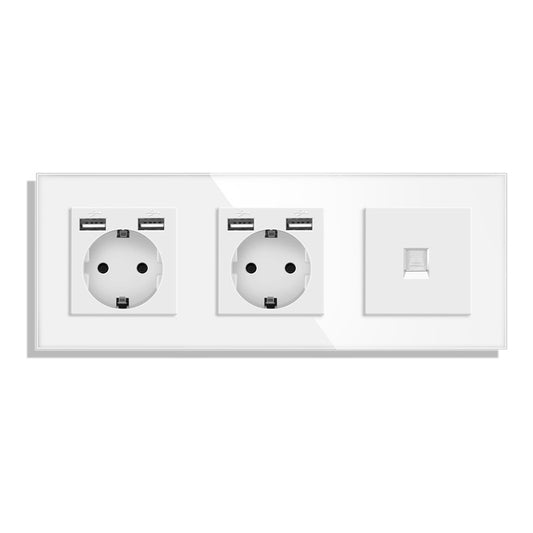 AnjieloSmart Type 82 European standard socket, German style, with USB port, TV/CAT6 internet RJ45 computer connection, and glass frame.