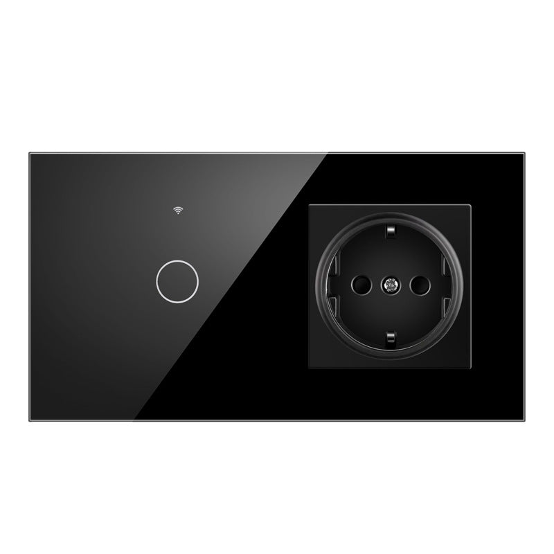 AnjieloSmart 157 European Standard WIFI Smart Switch Socket Single Round Tempered Glass Graffiti APP Voice Switch Panel for Smart Home