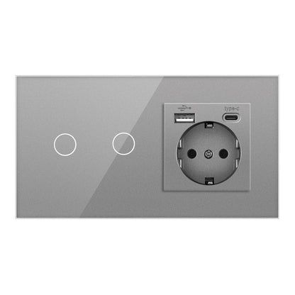 AnjieloSmart European standard Russian style touch sensor switch with socket, crystal glass panel wall switch and socket.
