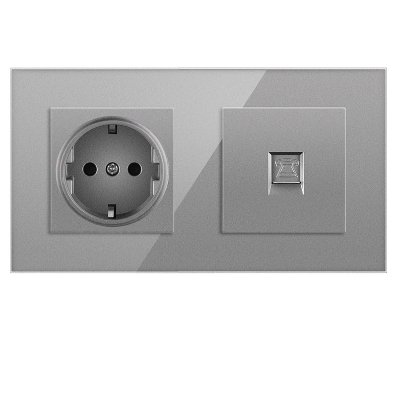 AnjieloSmart European standard 86mm German-style socket + CAT3 TV RJ45 tempered glass wall connector + computer internet