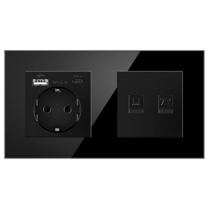 AnjieloSmart European standard 86mm German-style socket + CAT3 TV RJ45 tempered glass wall connector + computer internet