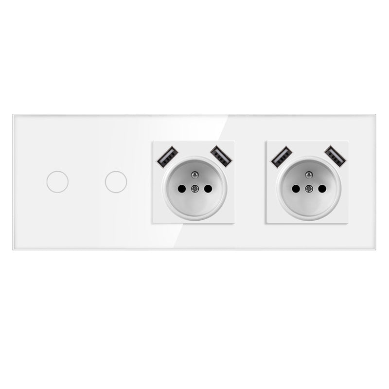 AnjieloSmart Touch sensor French style switch, 228*86mm with socket, crystal glass panel, 16A socket switch