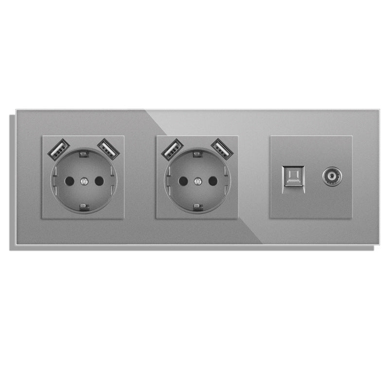 AnjieloSmart Type 82 European standard socket, German style, with USB port, TV/CAT6 internet RJ45 computer connection, and glass frame.