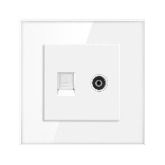 AnjieloSmart European Standard 86 type wall-mounted gigabit network port with TV panel, cable TV, Cat6 network cable, and computer socket.