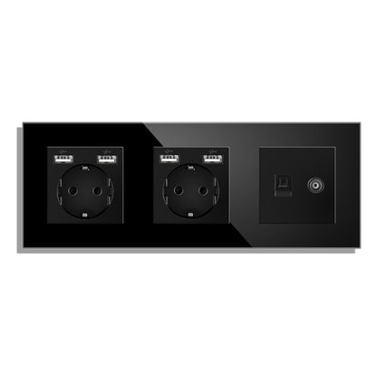AnjieloSmart Type 82 European standard socket, German style, with USB port, TV/CAT6 internet RJ45 computer connection, and glass frame.