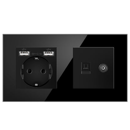 AnjieloSmart European standard 86mm German-style socket + CAT3 TV RJ45 tempered glass wall connector + computer internet