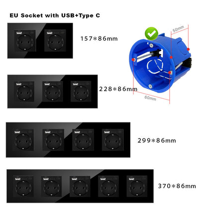 AnjieloSmart European standard wall power socket with USB and Type-C charging ports (German standard).