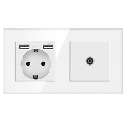 AnjieloSmart European standard 86mm German-style socket + CAT3 TV RJ45 tempered glass wall connector + computer internet