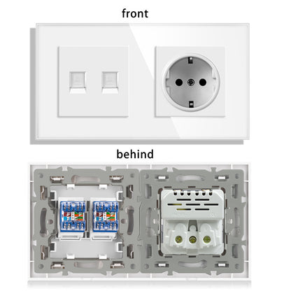 AnjieloSmart 53*86mm double wall socket with EU plug, TV and CAT5 internet RJ45 computer connection.