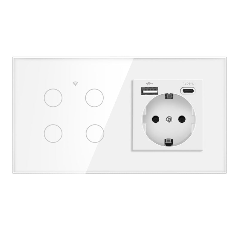 AnjieloSmart 157 European Standard WIFI Smart Switch Socket Single Round Tempered Glass Graffiti APP Voice Switch Panel for Smart Home
