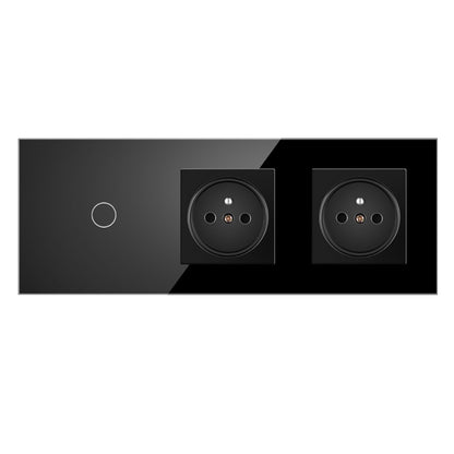 AnjieloSmart Touch sensor French style switch, 228*86mm with socket, crystal glass panel, 16A socket switch