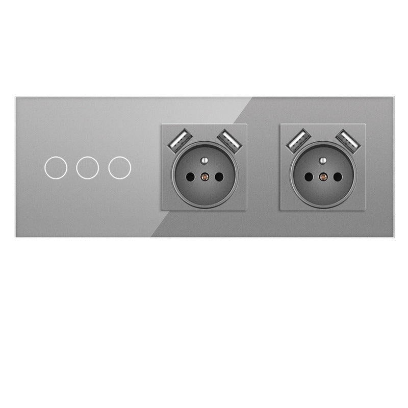 AnjieloSmart Touch sensor French style switch, 228*86mm with socket, crystal glass panel, 16A socket switch