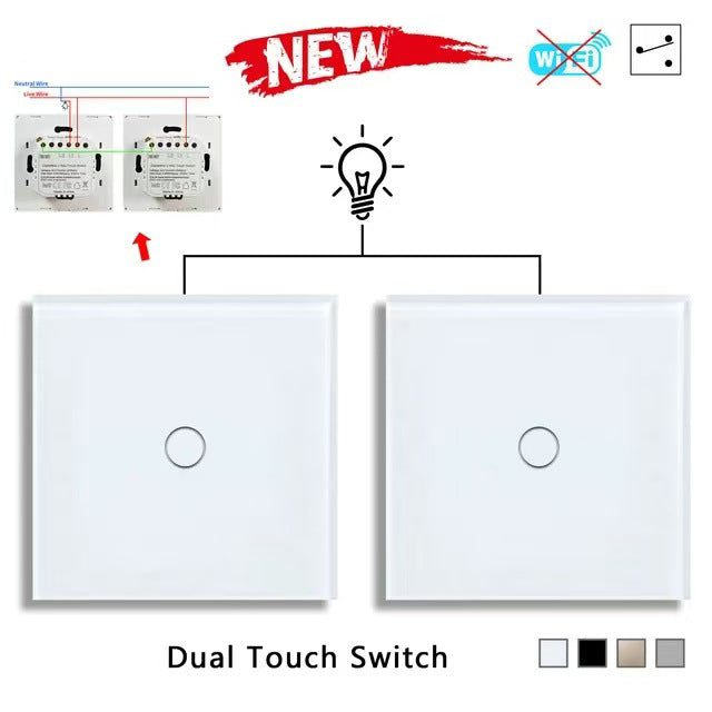 AnjieloSmart European and British standard pure touch double control switch single round tempered glass staircase headboard