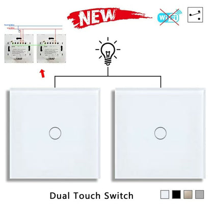 AnjieloSmart European and British standard pure touch double control switch single round tempered glass staircase headboard