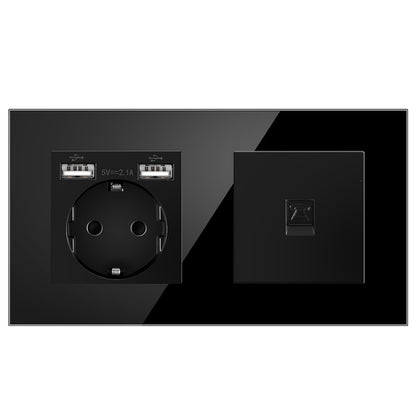 AnjieloSmart European standard 86mm German-style socket + CAT3 TV RJ45 tempered glass wall connector + computer internet