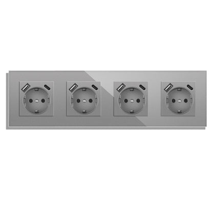 AnjieloSmart Type 82 European standard German-style USB Type-C integrated wall power socket, 16A, concealed mounting, glass panel.