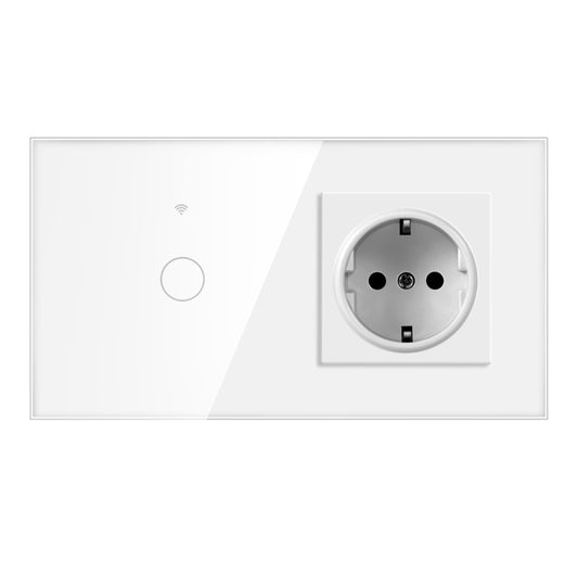 AnjieloSmart 157 European Standard WIFI Smart Switch Socket Single Round Tempered Glass Graffiti APP Voice Switch Panel for Smart Home