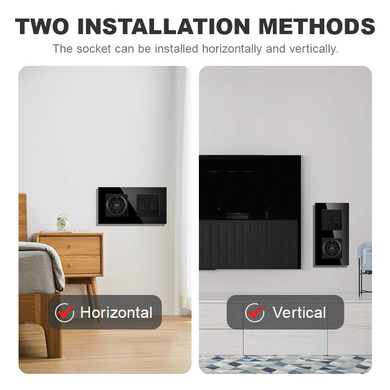 AnjieloSmart 53*86mm double wall socket with EU plug, TV and CAT5 internet RJ45 computer connection.
