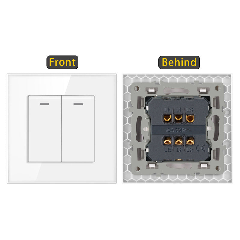 AnjieloSmart European standard 86-type wall switch, tempered glass panel, embedded single-gang multi-way rocker switch