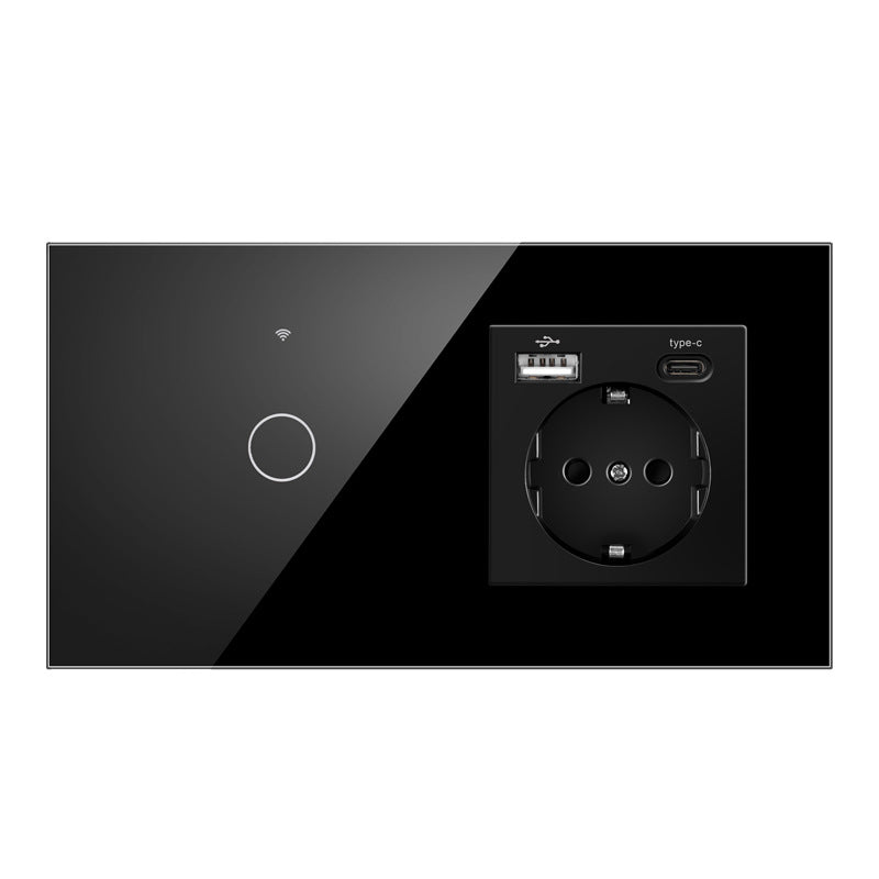 AnjieloSmart 157 European Standard WIFI Smart Switch Socket Single Round Tempered Glass Graffiti APP Voice Switch Panel for Smart Home