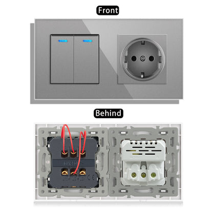 AnjieloSmart 220V 16A wall socket with toggle switch and USB port, 153*86 glass panel with light switch