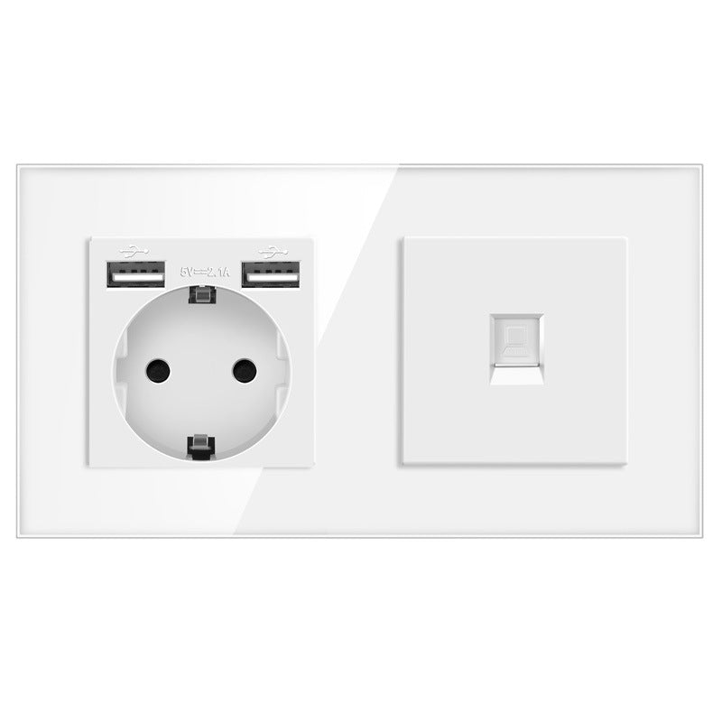 AnjieloSmart European standard 86mm German-style socket + CAT3 TV RJ45 tempered glass wall connector + computer internet