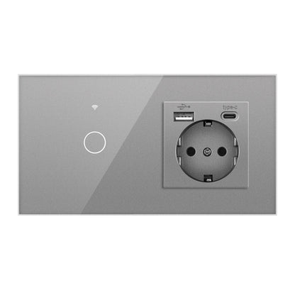 AnjieloSmart 157 European Standard WIFI Smart Switch Socket Single Round Tempered Glass Graffiti APP Voice Switch Panel for Smart Home