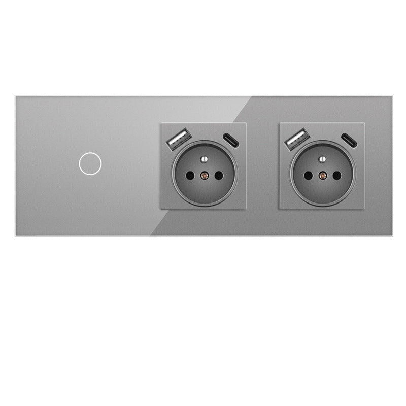 AnjieloSmart Touch sensor French style switch, 228*86mm with socket, crystal glass panel, 16A socket switch