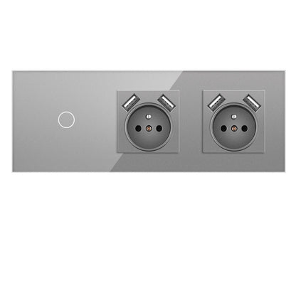 AnjieloSmart Touch sensor French style switch, 228*86mm with socket, crystal glass panel, 16A socket switch