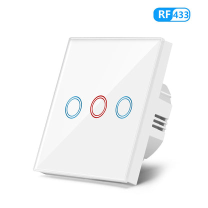 AnjieloSmart European standard 86-type wireless remote control switch with tempered glass panel, capable of penetrating walls, 433MHz RF switch.