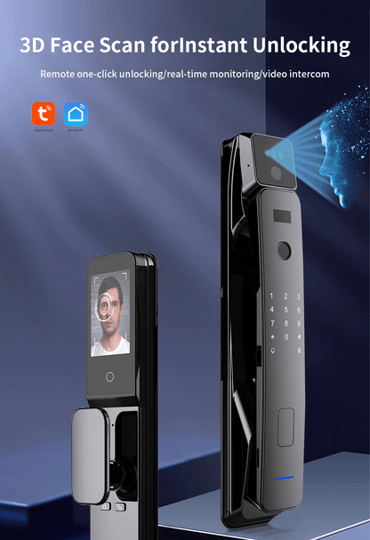 AnjieloSmart door lock 3D facial recognition/remote video intercom/temporary password/indoor large screen display/anti-theft alarm for Smart Home