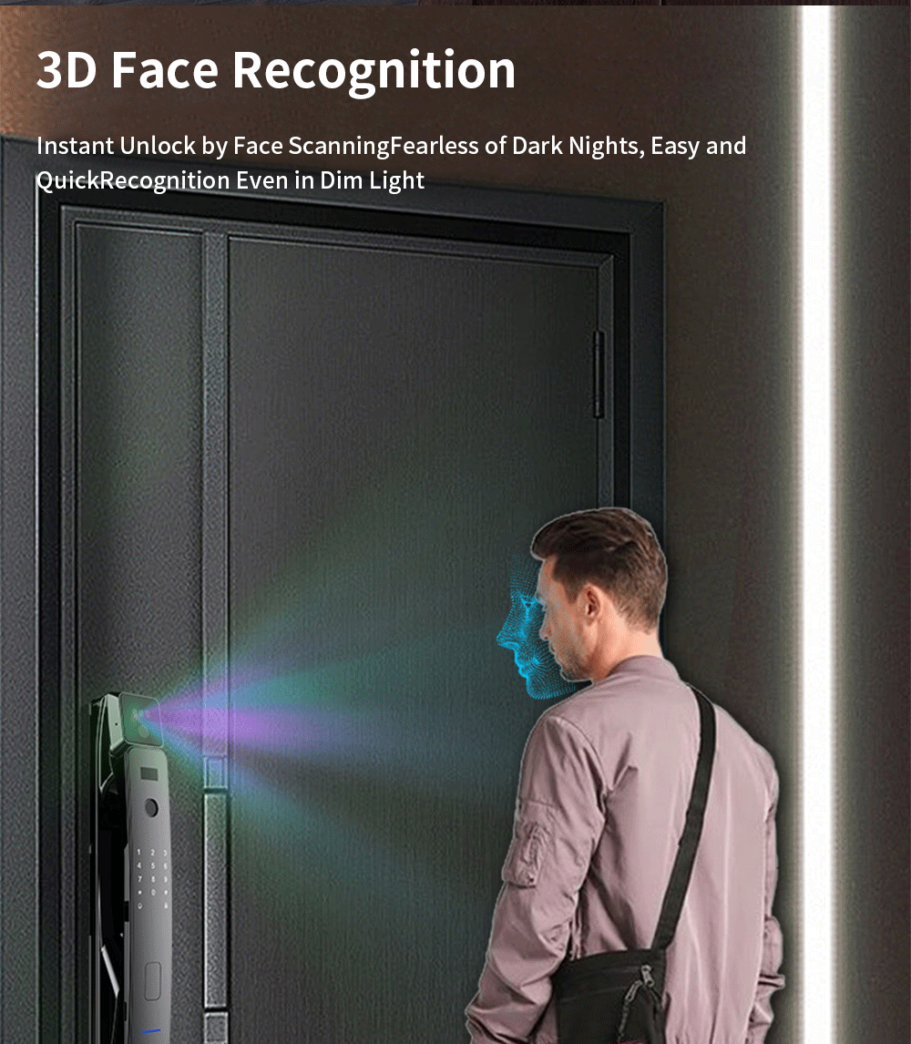 AnjieloSmart door lock 3D facial recognition/remote video intercom/temporary password/indoor large screen display/anti-theft alarm for Smart Home