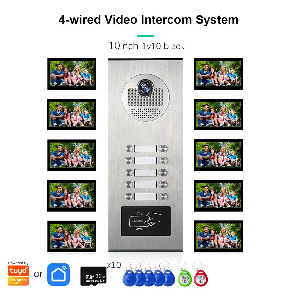 Anjielo Smart Tuya 10-inch 1080P video doorbell suitable for multi-family metal doorbell video intercom system